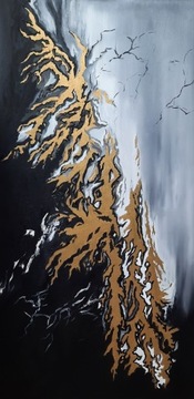 Abstrakcyja olejna 60x120 cm złoty czarny szary