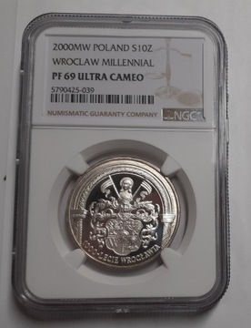 10 ZŁ 2000 Wrocław 1000 Lecie NGC PF69 Ultra Cameo