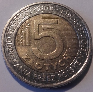 Moneta 5 zł 100 lat Odzyskania Niepodległości