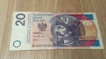 Banknot 20 zł unikatowy numer