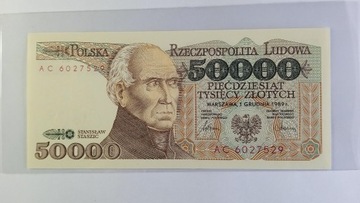Polska 50000 złotych 1989 UNC Staszic seria AC