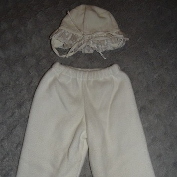 Ocieplane spodnie r. 74 i czapka do chrztu r.40 cm