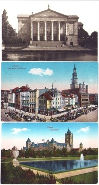 3 x POZNAŃ-TEATR-RYNEK I RATUSZ 1915- ZAMEK 1917