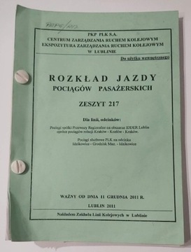 Służbowy Rozkład Jazdy Pociągów Lublin 2011