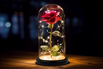 RÓŻA w szkle Światełka LED - Prezent na Walentynki