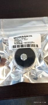 Kamień Moissanite 7,5mm, kolo D, certyfik OKAZJA! 