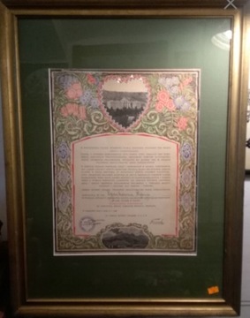Dyplom Zakopane Sanatorium Związku PNSP 1928 r. 