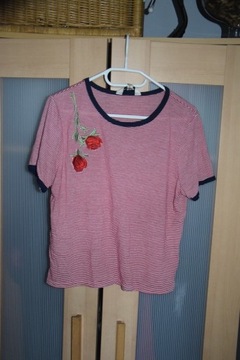 Miss Selfridge t-shirt bluzka paski pasy hafty kwiaty L