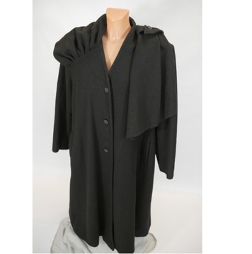 Długi płaszcz damski wełniany czarny UNIKAT XL