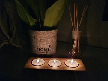 Świecznik drewniany 3 świeczki tealight naturalny