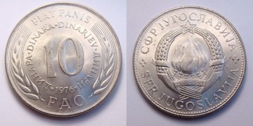 Jugosławia 10 dinar 1976 r. FAO , UNC