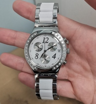 Zegarek swatch irony chrono biały srebrny cyrkonie