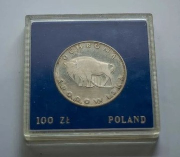 100 zł Żubr 1977 Ochrona Przyrody SREBRO