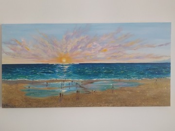 Obraz olejny 50x100 "Zachód nad morzem."