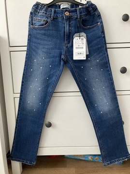 Jeansy Zara 134 nowe z cekinami