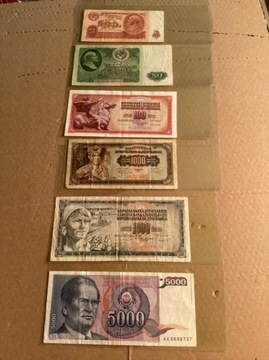 Banknoty Rosja , Jugosławia 6 sztuk.