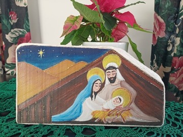 Szopka malowana na desce Boże Narodzenie dekoracja