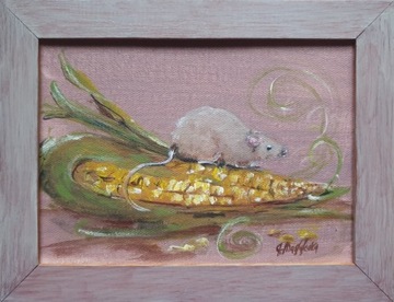 Obraz ręcznie malowany "Myszka"  kukurydza