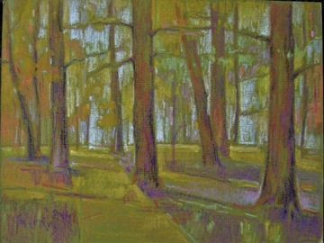 PEJZAŻ PARK pastel olejny 20x26cm DRZEWA * JESIEŃ