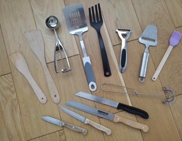 13 elem zestaw przyborów kuchennych noże +łopatki