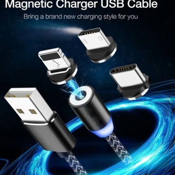 Kabel magnetyczny 3in1 iPhone micro USB USB C nowy