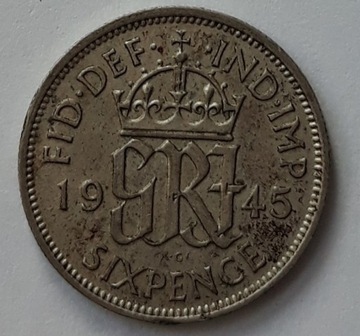 Wielka Brytania 6 pensów, 1945 ,Srebro