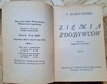 Ziemia Zdobywców t. II, V.Blasco Ibanez 1925r.