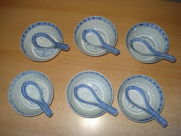 Chińska porcelana 6 misek+6 łyżek