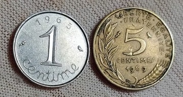 1 Centime 1965 , 5 centimes 1969
