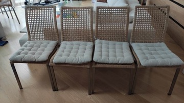 6 krzeseł plecione Ikea, stalowy stelaż + poduszki