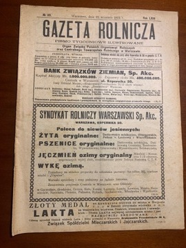 Gazeta Rolnicza  No 39.  1923 r