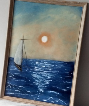 Ręcznie Malowany Obraz Akrylowy - "Płynie łódź moja"