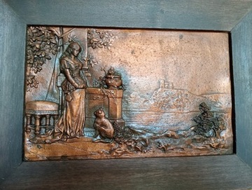 Obraz miedziany z obramòwka drewniana