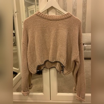 Sweter Zara srebrna nitka beżowy rozmiar M