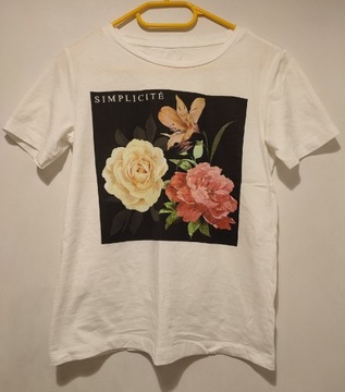 Biały t-shirt damski KappAhl XS kwiaty