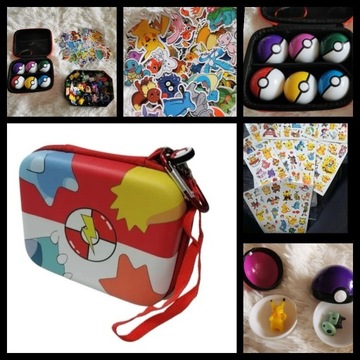 Etui, 6 pokeball, 6 figurek, tatuaze, naklejki