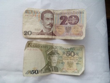 banknoty 50 i 20 złotowe