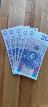 Banknoty 20 zł o kolejnych numerach seryjnych 