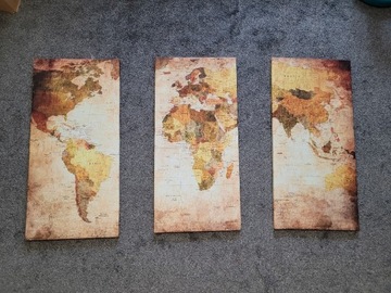 Mapa świata 3 obrazy na płótnie 