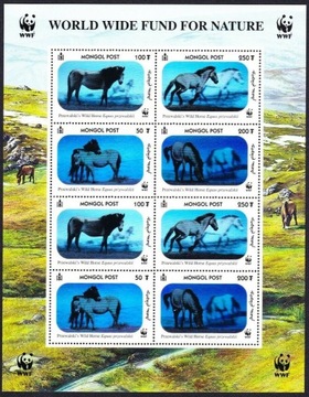 Mongolia 2000 - WWF, koń Przewalskiego, w arkusiku