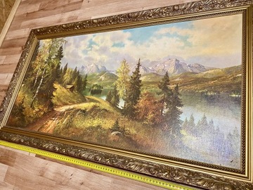 Obraz Trelony reprodukcja góry las rzeka w ramie