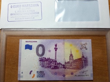 Banknot zero 0 Euro Warszawa 2019 NISKI NUMER