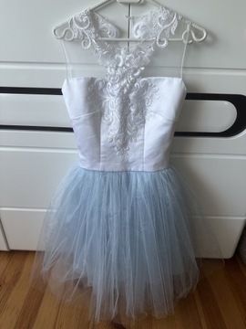Nowa biało niebieska sukienka księżniczka z tiulem