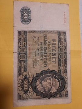 Banknot 500 złotych"Góral,,1940 SERIA A.
