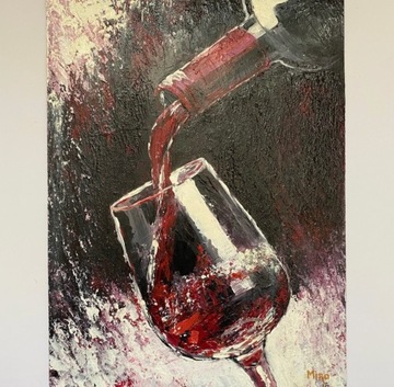 Czerwone wino obraz ręcznie malowany 40*30 cm.