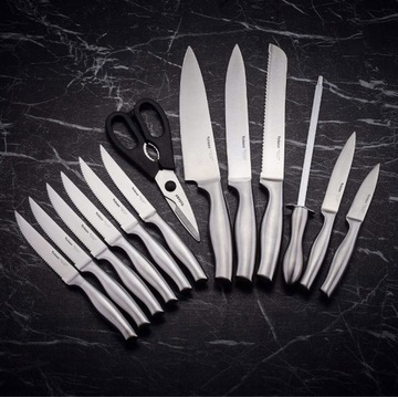 Noże komplet zestaw ostrzałka nożyczki prezent