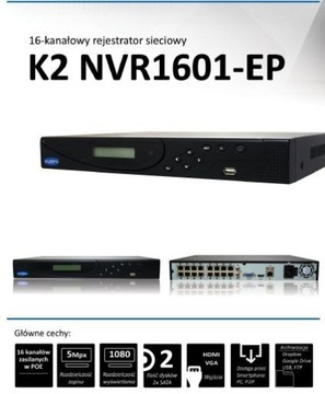 Rejestrator  K2 NVR IP 16kanałowy z POE