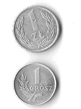 PRL, 1 GROSZ 1949 i 1 ZŁOTY 1989  stan dobry