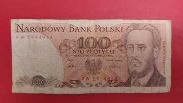 Banknot 100 zł z 1986r, Seria PW