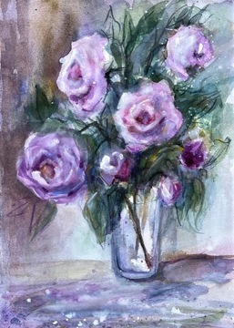 Róże Akwarela A4, ręcznie malowana